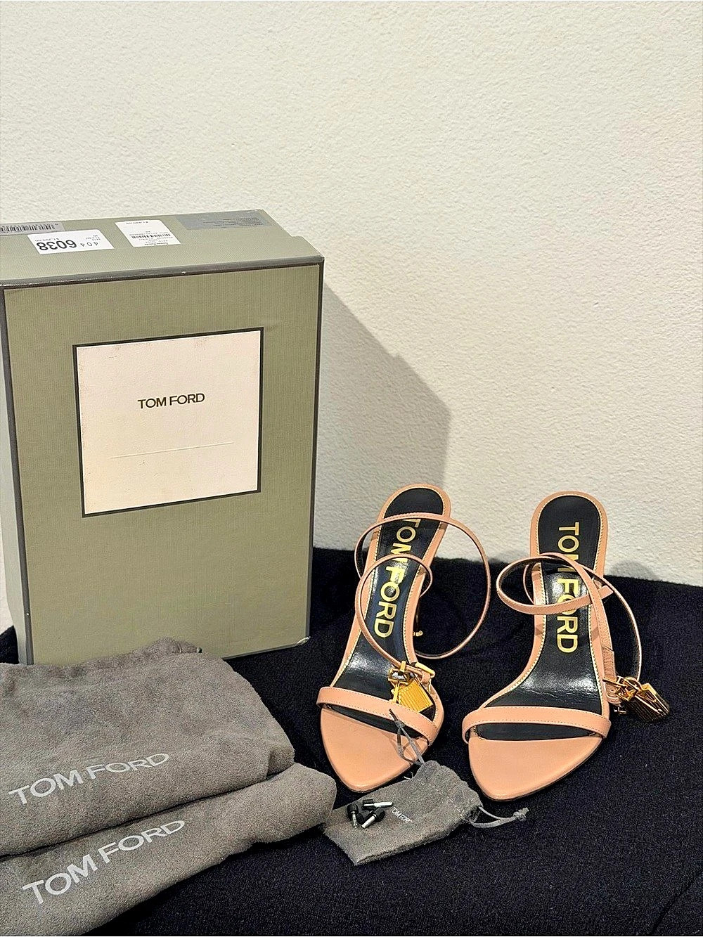 Tom Ford Padlock Pointy Naked Sandal Heels Pink & Black US 9